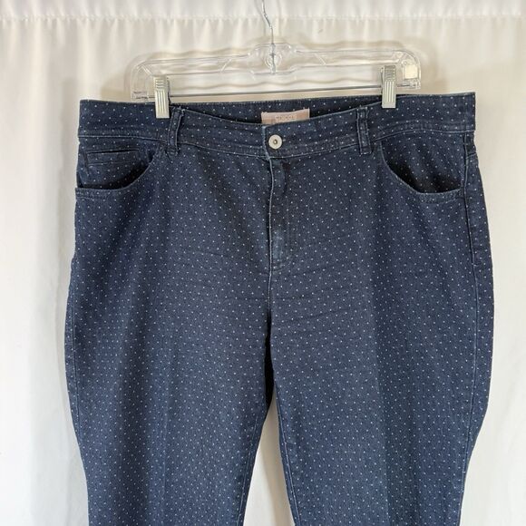 Chico's Jeans Women's 14 Blue Polka Dot Slim Leg Pockets Button Zip - Picture 2 of 8